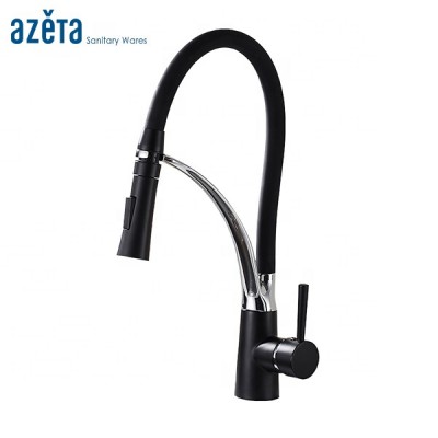 New Flexible Black Pull Out Single Handle Brass Kitchen Sink Faucet