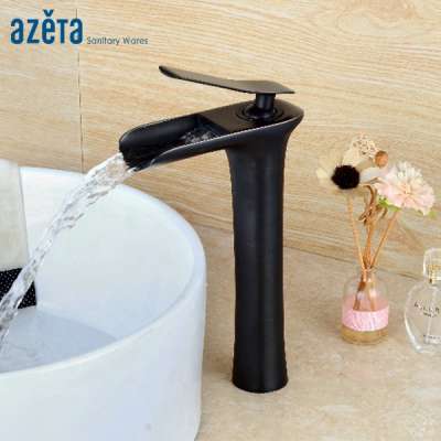 Sanitary Single Hole Brass Bathroom Vanity Wash Basin Sink Mixer Black Waterfall Faucet