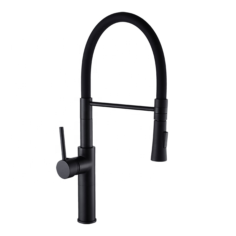 Modern Water Ridge Single Hole Swivel Spout Brass Flexible Black Single Handle Pull Out Down Kitchen Sink Faucet